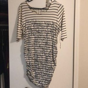 Side Ruched Striped/Floral Maternity Blouse